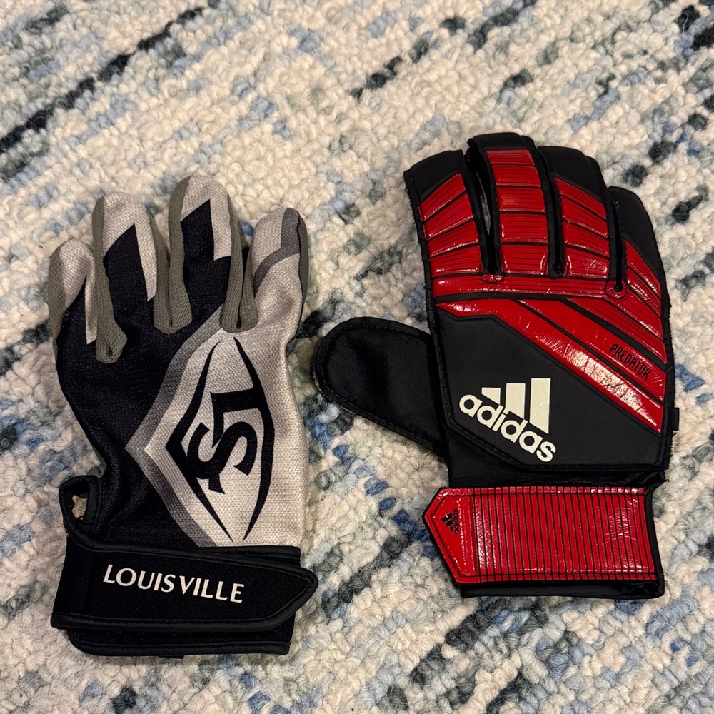 Adidas Red and Black Soccer and Baseball Gloves